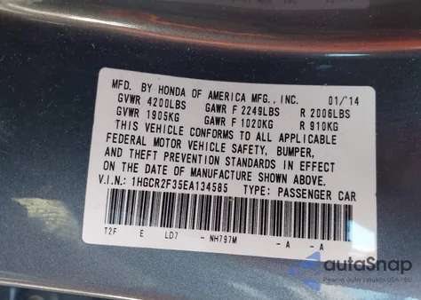 2014 Honda Accord Lx from USA, damaged, VIN 1HGCR2F35EA134585